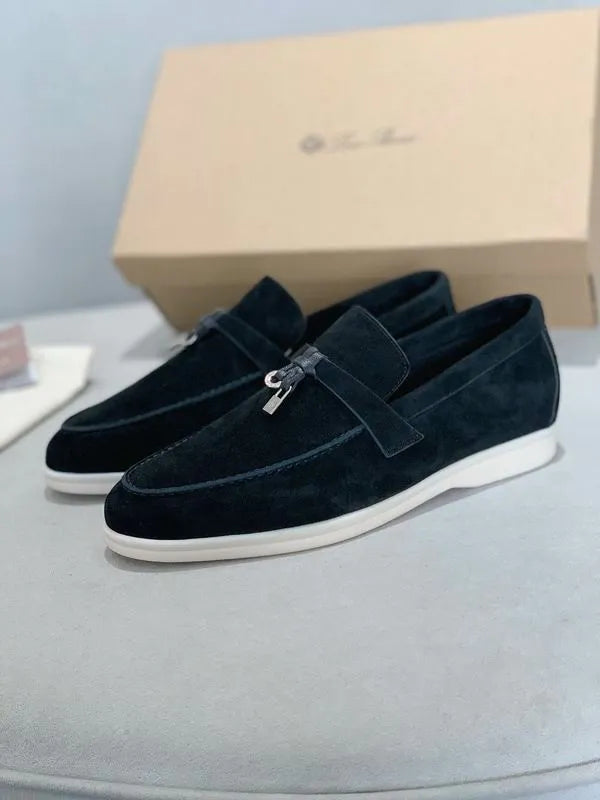 Loro Piana Summer Walk Loafers – Black Suede (Metal Detail)