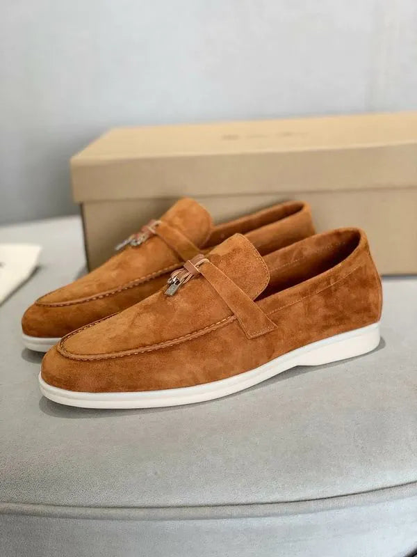 Loro Piana Summer Walk Loafers – Caramel Suede (Metal Detail)