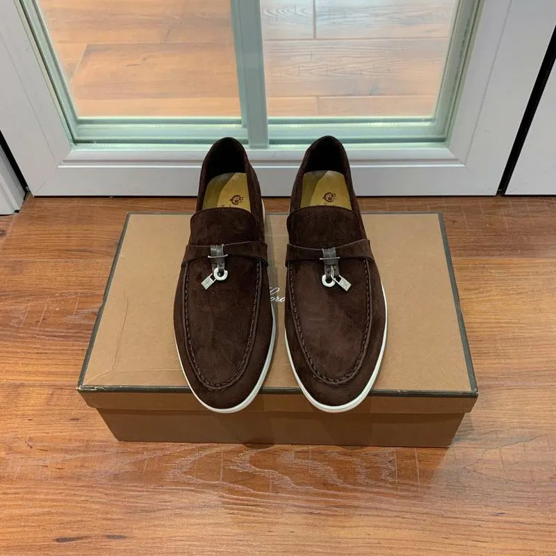 Loro Piana Summer Walk Loafers – Dark Brown Suede (Metal Detail)