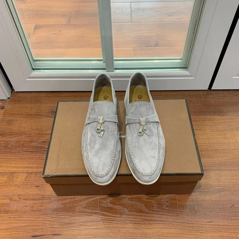 Loro Piana Summer Walk Loafers – Grey Suede (Metal Detail)