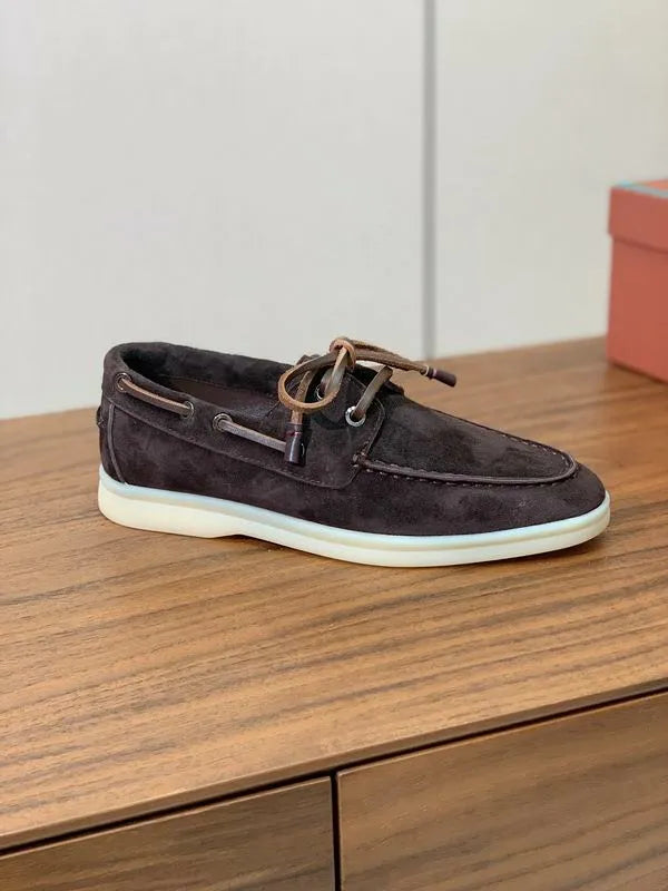 Loro Piana Summer Walk Boat Shoes – Dark Brown Suede