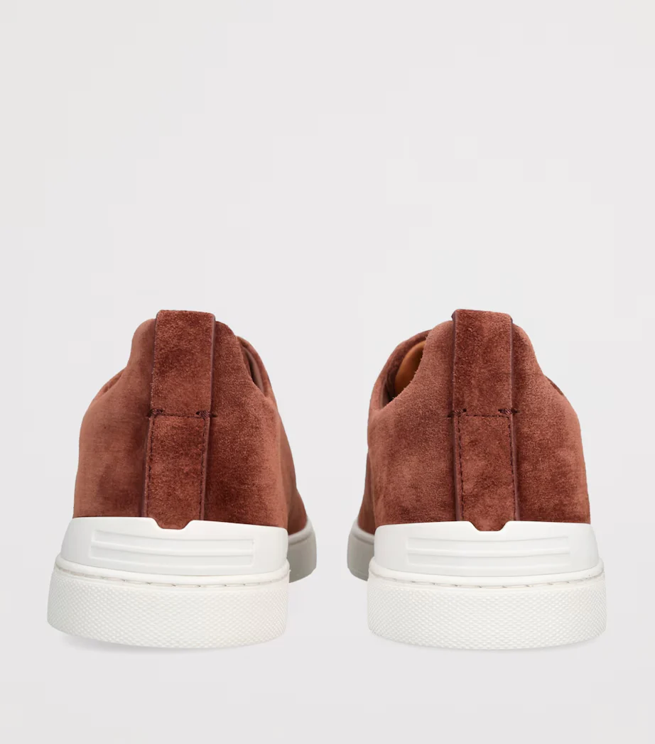 Zegna Triple Stitch Rust Brown Suede Sneakers