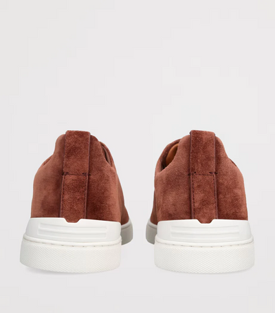 Zegna Triple Stitch Rust Brown Suede Sneakers